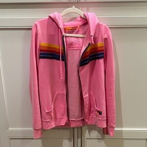 Aviator Nation Kids Pink Jacket with Rainbow Stripes